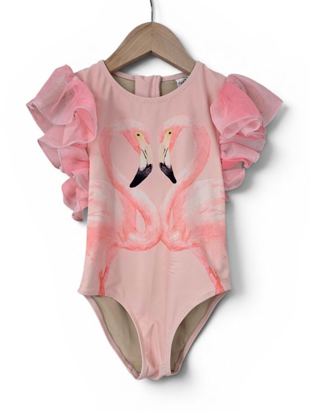 Shade Critters Pink Flamingo One Piece Swimsuit Tulle Ruffle Sleeve Girls 4T
